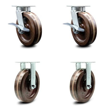 Service Caster 8 Inch Kingpinless High Temp Phenolic Wheel Caster Brakes 2 Rigid SCC, 2PK SCC-KP30S820-PHRHT-SLB-2-R-2